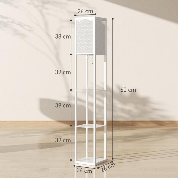 DecHome Lampada da Terra Moderna 2 in 1 con 3 Ripiani Attacco E27 26x26x160 cm colore Bianco