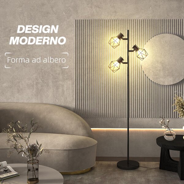 DecHome Lampada da Terra Moderna 3 Luci Regolabili Piantana in Metallo colore Nero