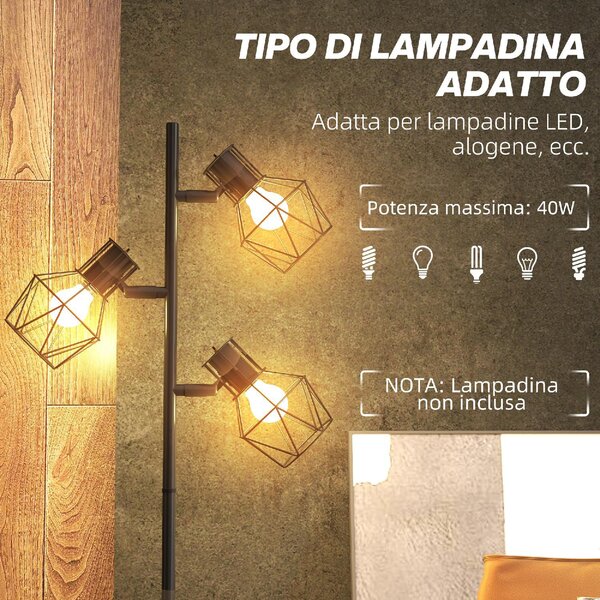 DecHome Lampada da Terra Moderna 3 Luci Regolabili Piantana in Metallo colore Nero