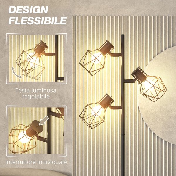 DecHome Lampada da Terra Moderna 3 Luci Regolabili Piantana in Metallo colore Nero