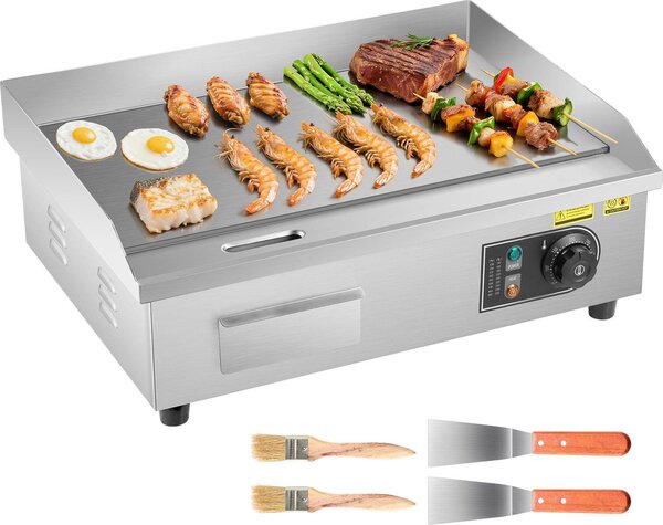 Piastra elettrica - Piastra di cottura professionale - 3200 W - 535 x 300 mm - Temperatura regolabile in continuo da 50 a 300 °C - Per uso professionale - Include 2 spatole, 2 spazzole e 4 piedini imbottiti