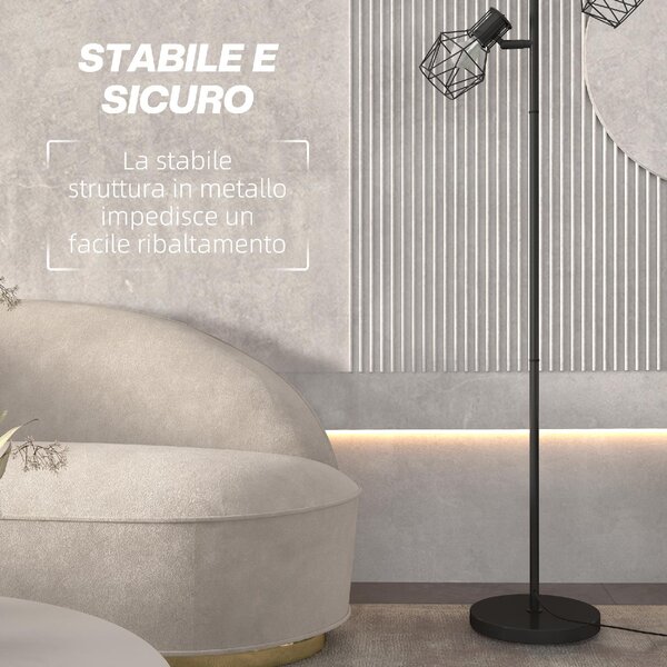 DecHome Lampada da Terra Moderna 3 Luci Regolabili Piantana in Metallo colore Nero