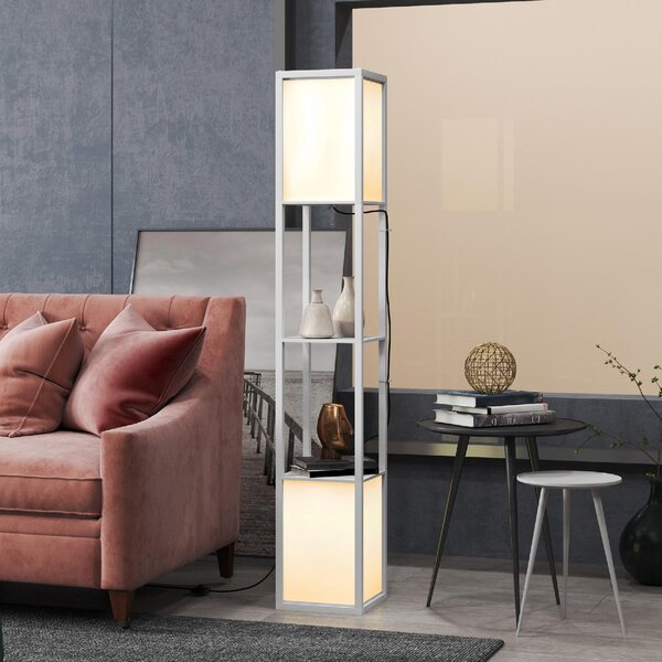 DecHome Lampada da Terra Moderna con 2 Paralumi e 2 Ripiani colore Bianco