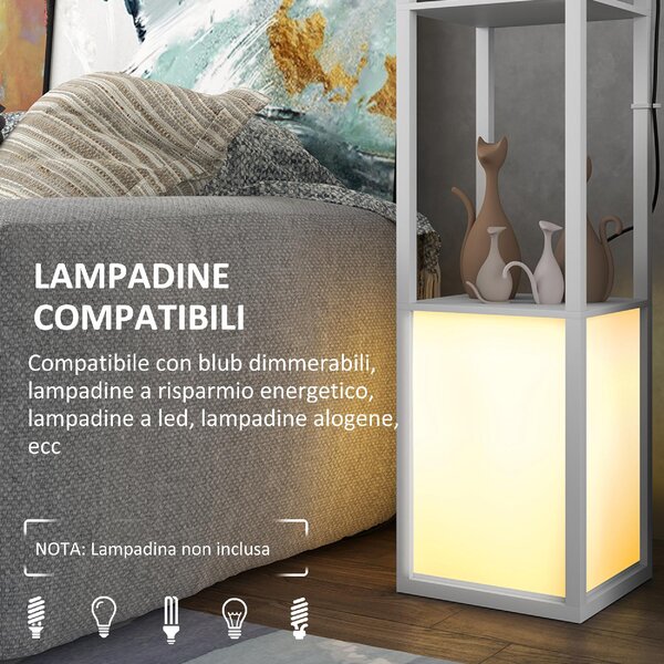 DecHome Lampada da Terra Moderna con 2 Paralumi e 2 Ripiani colore Bianco