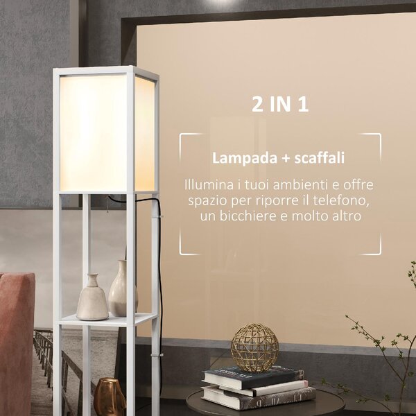 DecHome Lampada da Terra Moderna con 2 Paralumi e 2 Ripiani colore Bianco