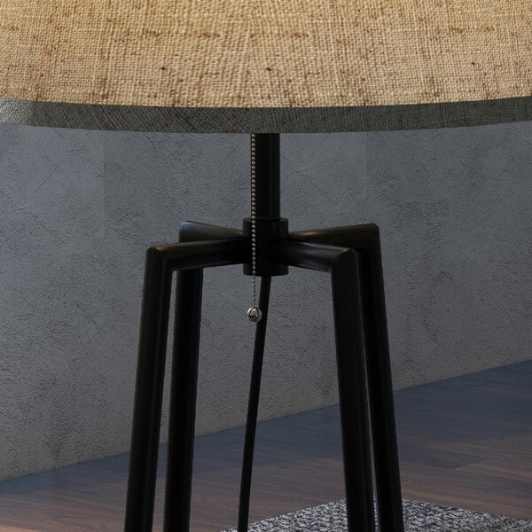DecHome Lampada da Terra Moderna con 2 Ripiani Paralume in Tessuto Beige in Metallo e MDF colore Nero Marrone