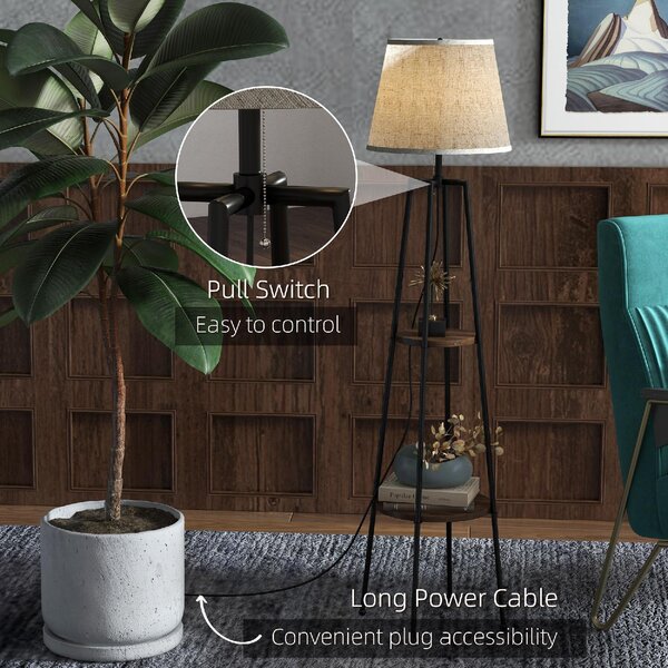 DecHome Lampada da Terra Moderna con 2 Ripiani Paralume in Tessuto Beige in Metallo e MDF colore Nero Marrone