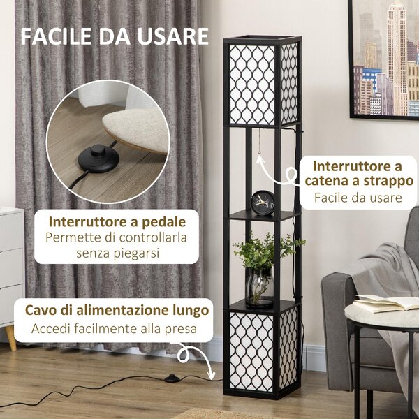 DecHome Lampada da Terra Moderna con 2 Paralumi e 2 Ripiani colore Nero