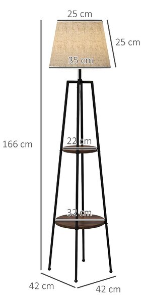 DecHome Lampada da Terra Moderna con 2 Ripiani Paralume in Tessuto Beige in Metallo e MDF colore Nero Marrone