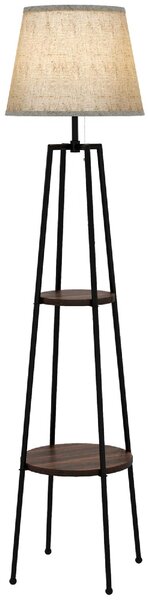 DecHome Lampada da Terra Moderna con 2 Ripiani Paralume in Tessuto Beige in Metallo e MDF colore Nero Marrone