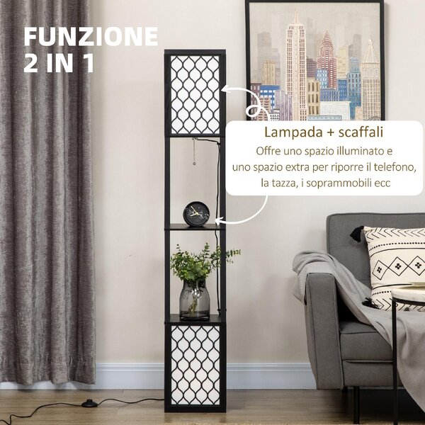 DecHome Lampada da Terra Moderna con 2 Paralumi e 2 Ripiani colore Nero