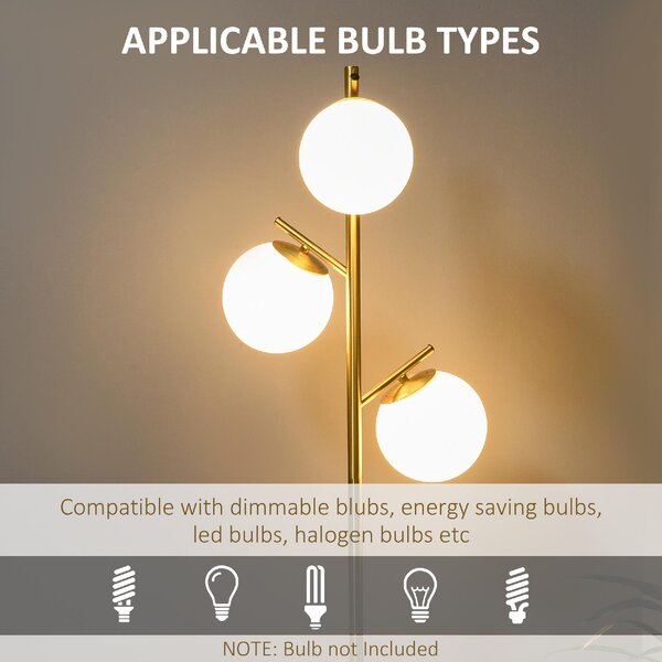 DecHome Lampada da Terra Moderna con 3 Luci in Vetro Piantana in Acciaio colore Oro