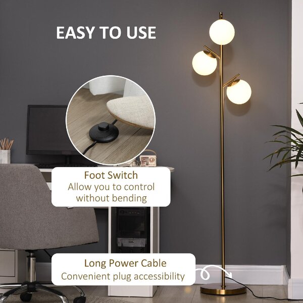 DecHome Lampada da Terra Moderna con 3 Luci in Vetro Piantana in Acciaio colore Oro