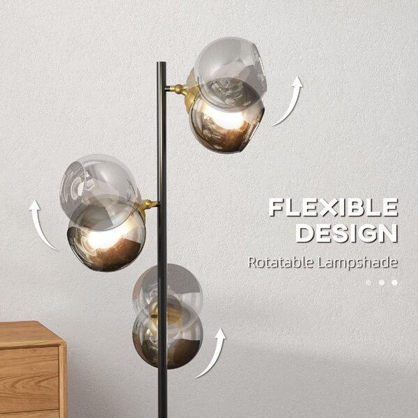 DecHome Lampada da Terra Moderna con 3 Luci in Vetro Piantana in Metallo colore Nero e Grigio