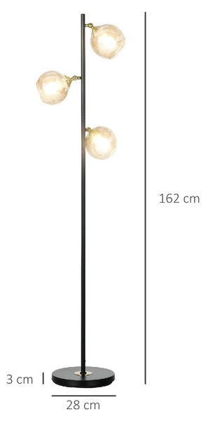 DecHome Lampada da Terra Moderna con 3 Luci in Vetro Piantana in Metallo colore Nero e Grigio