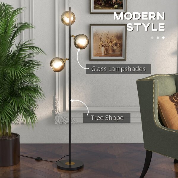 DecHome Lampada da Terra Moderna con 3 Luci in Vetro Piantana in Metallo colore Nero e Grigio