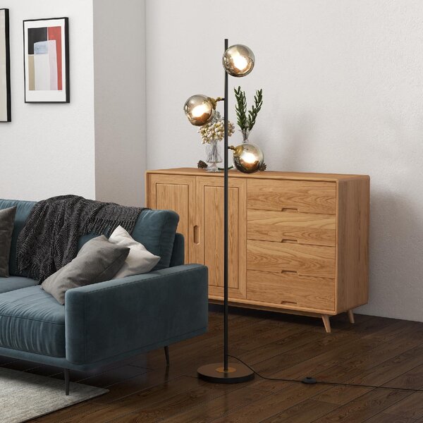 DecHome Lampada da Terra Moderna con 3 Luci in Vetro Piantana in Metallo colore Nero e Grigio
