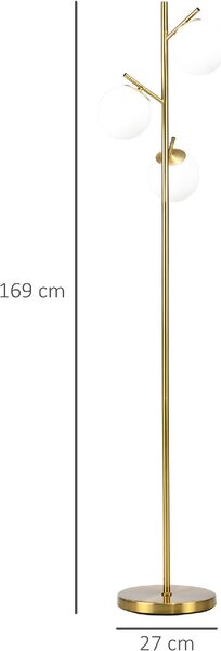 DecHome Lampada da Terra Moderna con 3 Luci in Vetro Piantana in Acciaio colore Oro