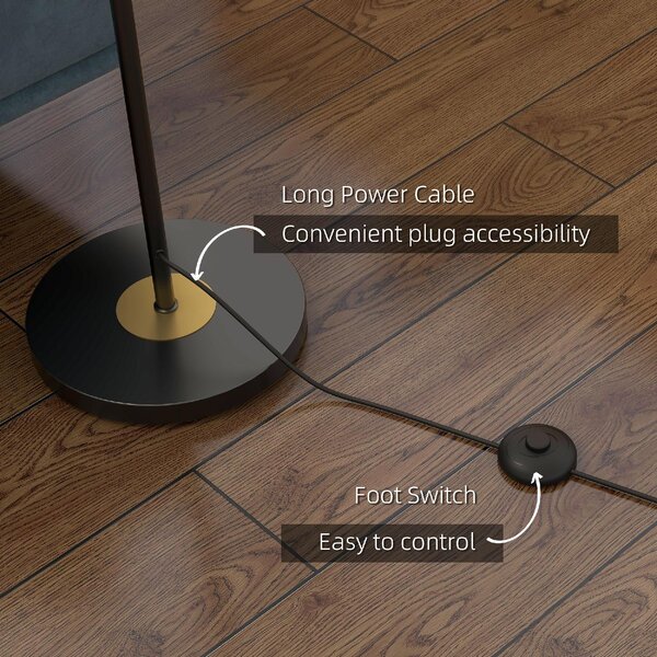 DecHome Lampada da Terra Moderna con 3 Luci in Vetro Piantana in Metallo colore Nero e Grigio