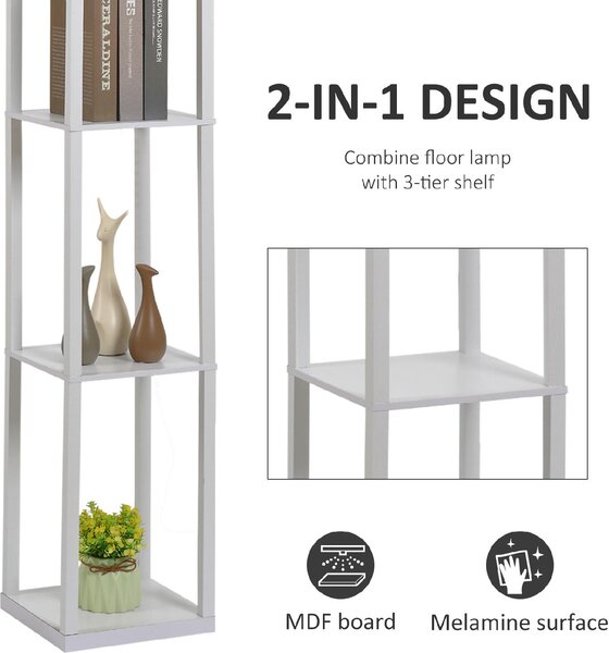 DecHome Lampada da Terra Moderna con 3 Ripiani colore Bianco