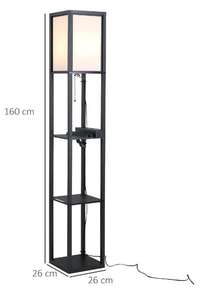 DecHome Lampada da Terra Moderna con 3 Ripiani e 2 ingressi USB Paralume colore Bianco colore Nero