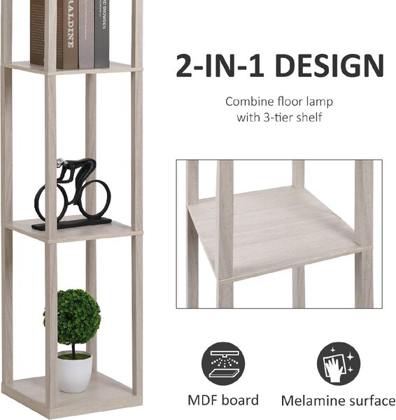 DecHome Lampada da Terra Moderna con 3 Ripiani colore Rovere