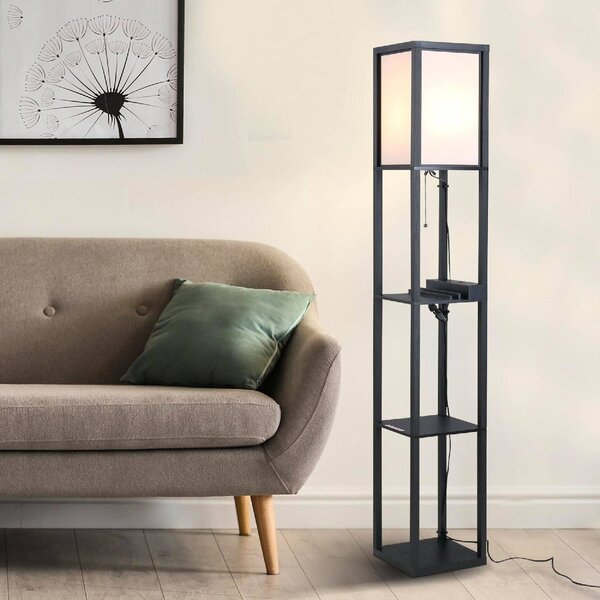 DecHome Lampada da Terra Moderna con 3 Ripiani e 2 ingressi USB Paralume colore Bianco colore Nero