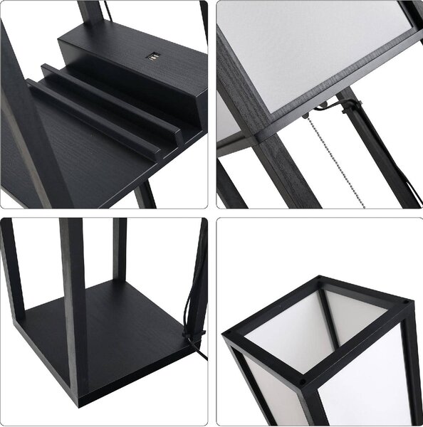 DecHome Lampada da Terra Moderna con 3 Ripiani e 2 ingressi USB Paralume colore Bianco colore Nero