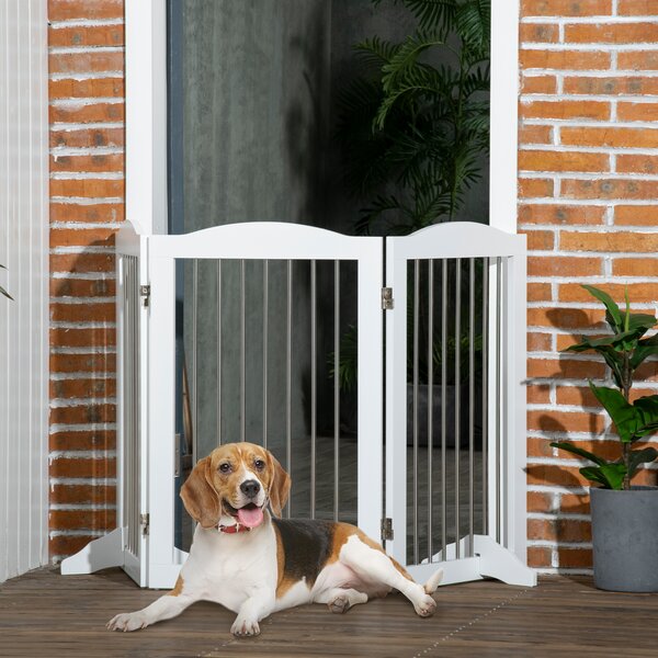 PawHut Cancellino per Cani Pieghevole a 3 Pannelli in Legno e Acciaio, 154x30x80 cm, Bianco | Aosom Italy