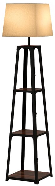 DecHome Lampada da Terra Moderna con 3 Ripiani Paralume in Tessuto Beige in Metallo e MDF colore Nero Marrone