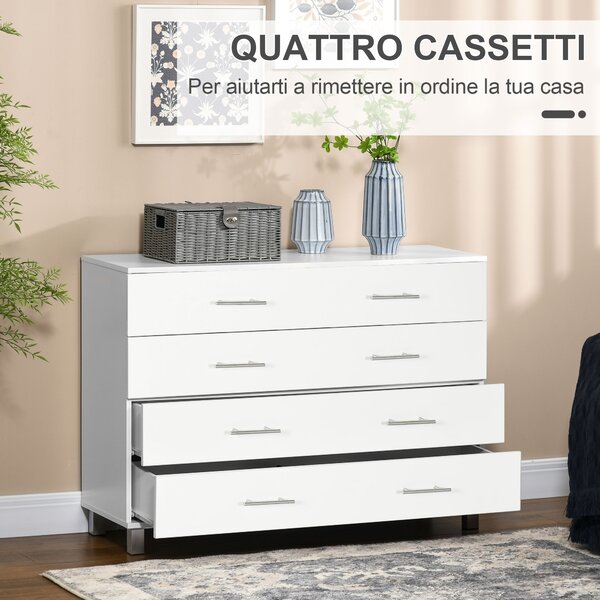 HOMCOM Cassettiera 4 Cassetti per Camera da Letto in Legno con Maniglie in Metallo, Bianco | Aosom Italy