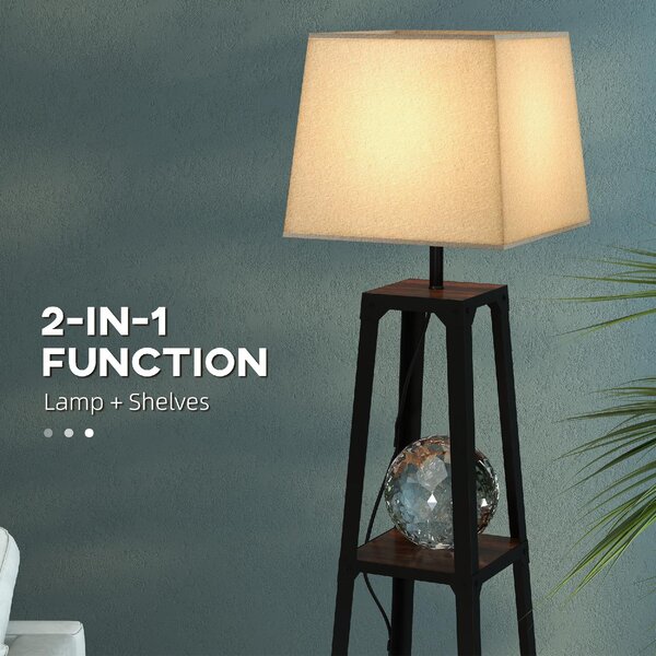 DecHome Lampada da Terra Moderna con 3 Ripiani Paralume in Tessuto Beige in Metallo e MDF colore Nero Marrone