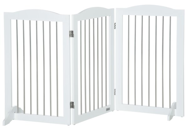 Cancelletto di Sicurezza per Cani Pieghevole 154x30x80 cm con 3 Pannelli in Legno Bianco