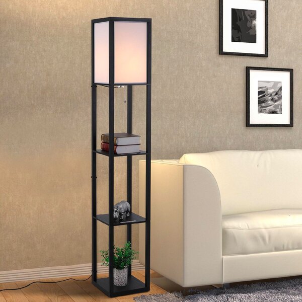 DecHome Lampada da Terra Moderna con 3 Ripiani Paralume Bianco colore Nero