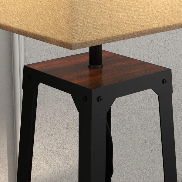 DecHome Lampada da Terra Moderna con 3 Ripiani Paralume in Tessuto Beige in Metallo e MDF colore Nero Marrone