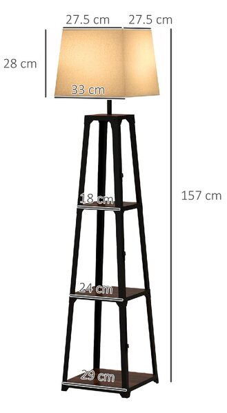 DecHome Lampada da Terra Moderna con 3 Ripiani Paralume in Tessuto Beige in Metallo e MDF colore Nero Marrone