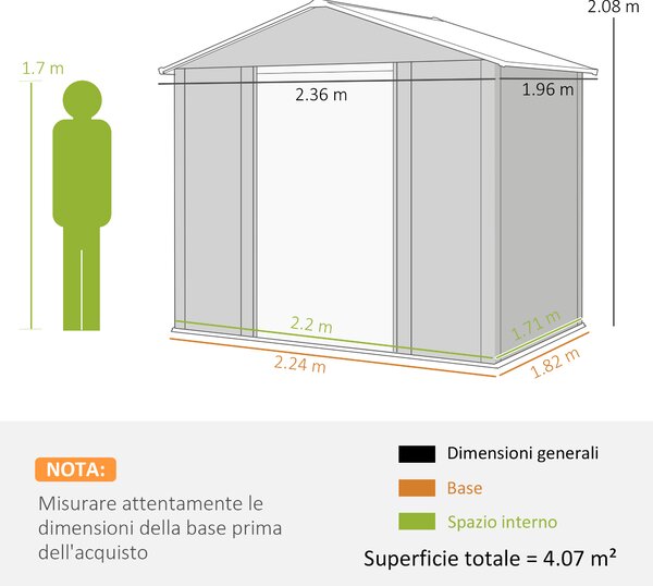 Outsunny Casetta da Giardino in Acciaio Effetto Legno con Doppie Porte Scorrevoli, 236x196x208 cm, Marrone | Aosom Italy