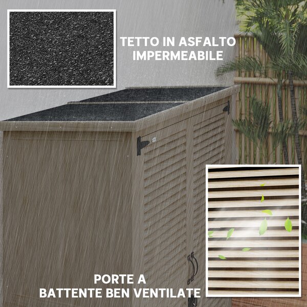 Outsunny Armadio a 2 Ripiani con Picchetti da Giardino, Portaoggetti in Legno di Abete, 127x65x159.5/168 cm, Legno Naturale | Aosom Italy