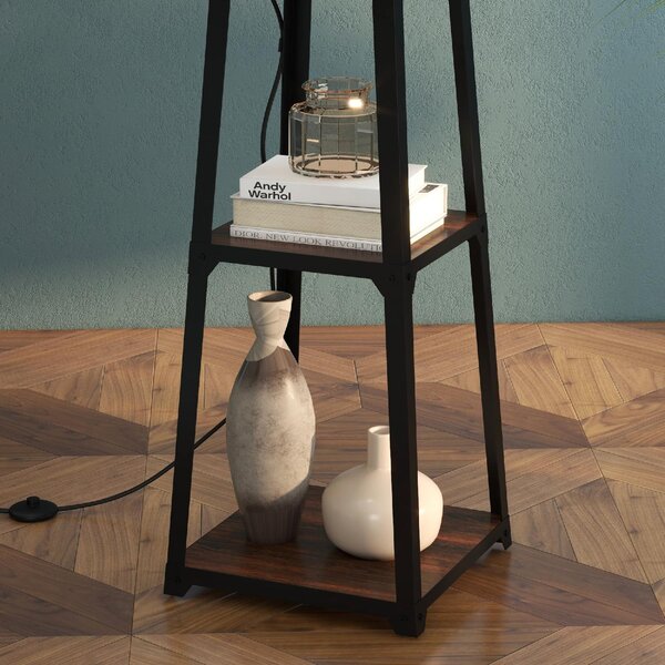 DecHome Lampada da Terra Moderna con 3 Ripiani Paralume in Tessuto Beige in Metallo e MDF colore Nero Marrone