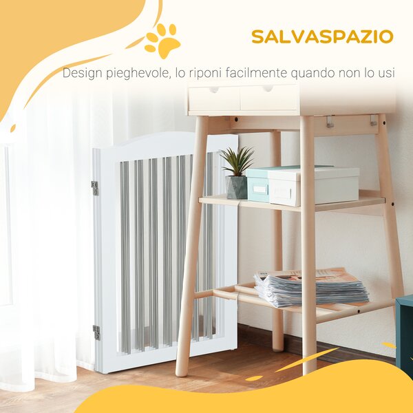 PawHut Cancellino per Cani Pieghevole a 3 Pannelli in Legno e Acciaio, 154x30x80 cm, Bianco | Aosom Italy