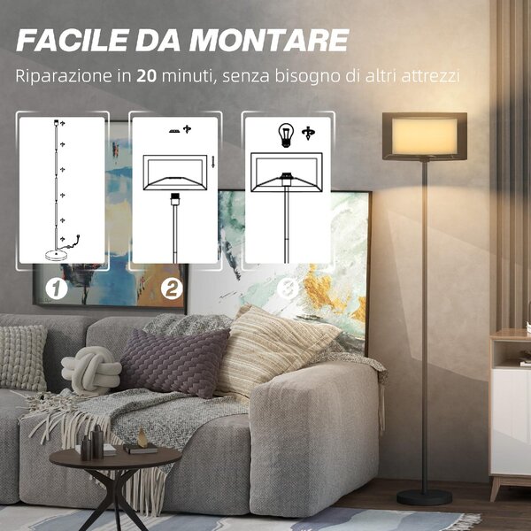 DecHome Lampada da Terra Moderna con Doppio Paralume e Interruttore a Pedale 33 x 152.5 cm colore Nero