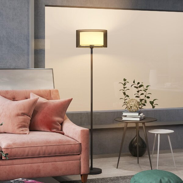DecHome Lampada da Terra Moderna con Doppio Paralume e Interruttore a Pedale 33 x 152.5 cm colore Nero