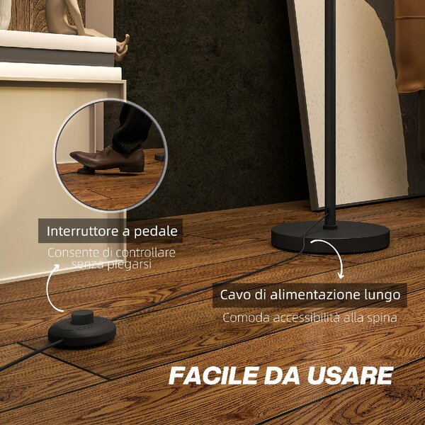 DecHome Lampada da Terra Moderna con Doppio Paralume e Interruttore a Pedale 33 x 152.5 cm colore Nero
