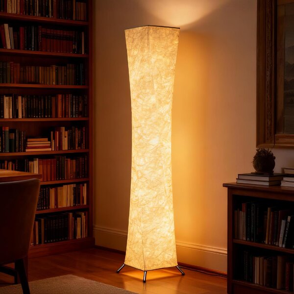 DecHome Lampada da Terra Moderna con Interruttore a Pedale, in Acciaio e Tessuto 25x25x129 cm colore Bianco/Argento