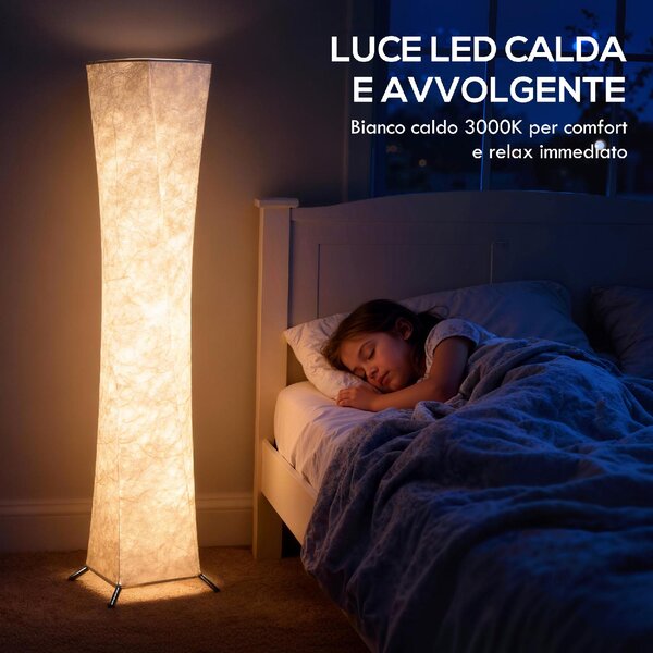 DecHome Lampada da Terra Moderna con Interruttore a Pedale, in Acciaio e Tessuto 25x25x129 cm colore Bianco/Argento