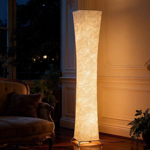 DecHome Lampada da Terra Moderna con Interruttore a Pedale, in Acciaio e Tessuto 25x25x129 cm colore Bianco/Argento