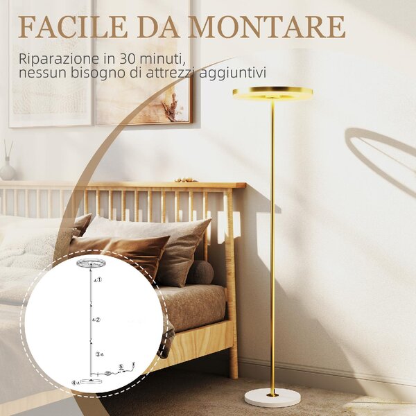 DecHome Lampada da Terra Moderna con Luce Dimmerabile con Interruttore a Pedale e 3 Luminosit colore Oro