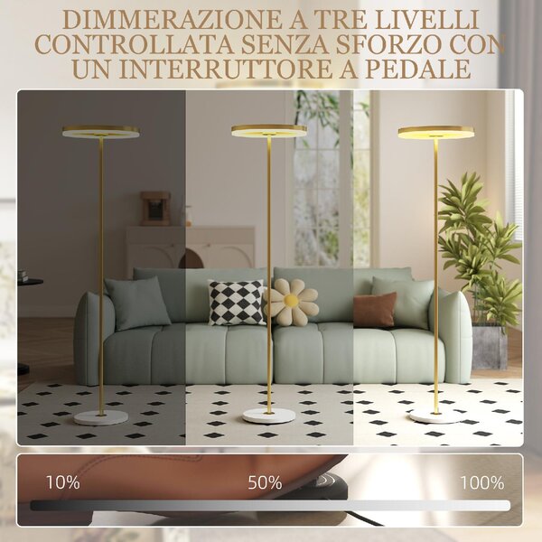 DecHome Lampada da Terra Moderna con Luce Dimmerabile con Interruttore a Pedale e 3 Luminosit colore Oro
