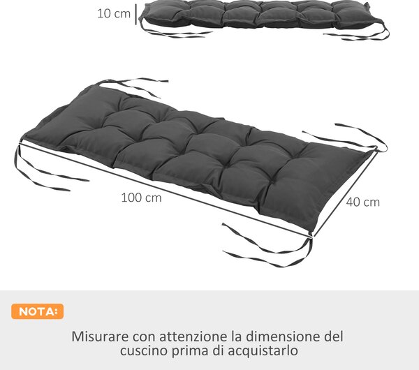 Outsunny Cuscino per Panchina da Giardino con Laccetti e Imbottitura Spessa, 100x40cm, Grigio Scuro|Aosom