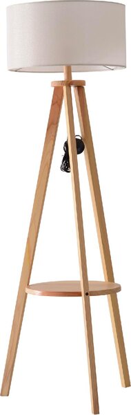 DecHome Lampada da Terra Moderna con Paralume in Lino Beige Piantana colore Legno